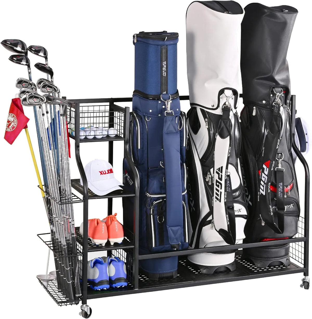 Beautiful 4 Golf Bag Organizer Garage Storage,